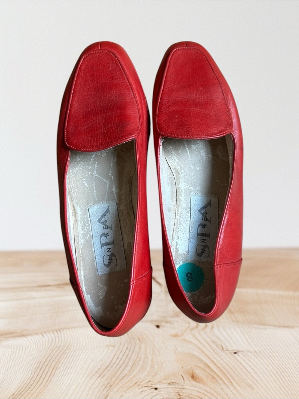 Nine West Spa Red Leather Slip-On Loafers Size 8